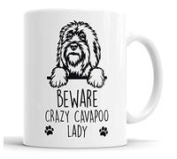 Faithful Prints Cavapoo Mug | Beware Crazy Lady Gift | Dog Mug for Birthday Christmas | Friend, Mum, Auntie, Sister Ceramic Cup