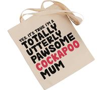 Faithful Prints Cockapoo Tote Bag | Pawsome Mum | 100% Cotton Shopping Bag for Cockapoo Lovers | Christmas, Birthday Present | One Size Natural