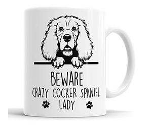 Faithful Prints Cocker Spaniel Beware Crazy Cocker Spaniel Lady Mug Pet Present Cocker Spaniel Dog Mum Dad Friend Joke Funny Gift Cup Birthday Christmas, Ceramic Mug
