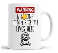 Faithful Prints Golden Retriever Mug | Warning A Lives Here Funny Rude Gift | Dog Mug for Birthday Christmas | Friend, Mum, Auntie, Sister, Dad, Uncle, Brother Ceramic Cup