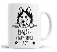 Faithful Prints Husky Beware Crazy Husky Lady Mug Pet Present Husky Dog Mum Dad Friend Joke Funny Gift Cup Birthday Christmas, Ceramic Mug
