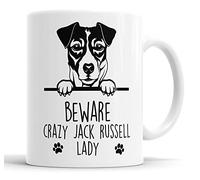 Faithful Prints Jack Russell Beware Crazy Jack Russell Lady Mug Pet Present Jack Russell Dog Mum Dad Friend Joke Funny Gift Cup Birthday Christmas, Ceramic Mug