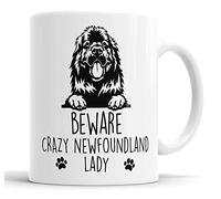 Faithful Prints Newfoundland Mug | Beware Crazy Lady Gift | Dog Mug for Birthday Christmas | Friend, Mum, Auntie, Sister Ceramic Cup