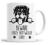 Faithful Prints Rottweiler Beware Crazy Rottweiler Lady Mug Pet Present Rottweiler Dog Mum Dad Friend Joke Funny Gift Cup Birthday Christmas, Ceramic Mug (FP-10384)