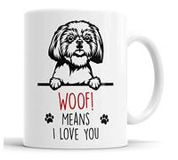 Faithful Prints Shih Tzu Woof Means I Love You Mum Dad Mug Dog Dad Shih Tzu Dad Cup Friend Funny Gift for Birthday Christmas, Shih Tzu Mum Mug