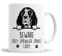 Faithful Prints Springer Spaniel Beware Crazy Springer Spaniel Lady Mug Pet Present Springer Spaniel Dog Mum Dad Friend Joke Funny Gift Cup Birthday Christmas, Ceramic Mug