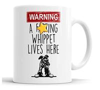 Faithful Prints Whippet Mug | Warning A Lives Here Funny Rude Gift | Dog Mug for Birthday Christmas | Friend, Mum, Auntie, Sister, Dad, Uncle, Brother Ceramic Cup
