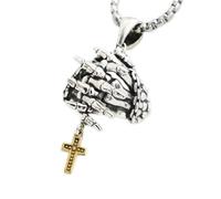 Faithful Skull Crucifix Necklace/Pendant With Prayer Hands Jewelry For Music Festivals And Parties Festival Accessory Daily Wear Necklace/Pendant
