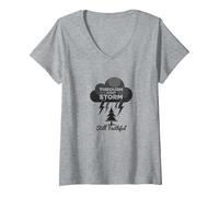Faithful Through Storms: All My Life Inspirational Quote V-Neck T-Shirt, Women, Heather Grey, M