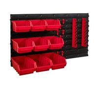 Faithfull 12 Piece Wall Mount Shed Garage Fixing Parts Bins,Hooks & Spanner Rack