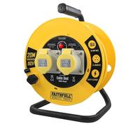 Faithfull Open Cable Reel Power Plus 20m - 2-Socket, 110V 16A, Protection Flaps & Handle
