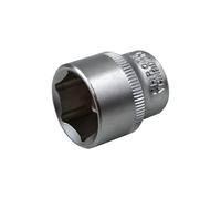 Faithfull 21mm Metric Hex Socket 3/8in Square Drive - Chrome Vanadium Steel, Satin Chrome Finish, Chamfered Entry, DIN3124 Hand Tool for Automotive & Mechanical Use