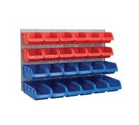 Faithfull 24 Plastic Storage Bins with Metal Wall Panel
