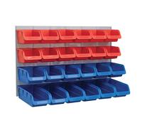 Faithfull 24 Wall Mounted Storage Bins with Metal Back Panel - Plastic Parts Organiser for Garage, Workshop, Van or Shed - 64 x 38 x 22cm