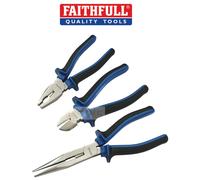 Faithfull 3 Piece Pliers Side Wire Cutter,Long Nose, Combination Set,XMS23PLIERS