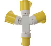 Faithfull FPPSOCK3WAY 3 Way Splitter 110V 16A, Yellow