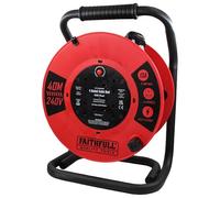 Faithfull 40M Open Cable Reel, 4 Socket Extension Lead with Winding Handle - 240V, 13A