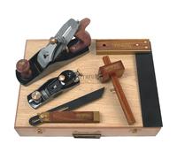 Faithfull 5 Piece Carpenters Tool Set in Hinged Wooden Case - No.4 Smoothing Plane, Block Plane, Try Square, Sliding Bevel & Marking Gauge for Measuring, Marking, Trimming & Finishing Woodwork