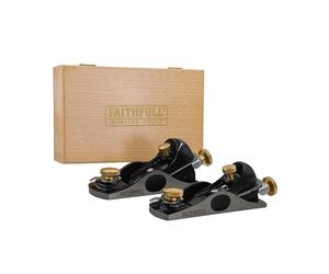 Faithfull 6012 & 912 Block Plane Set in Wooden Storage Box - Precision Machined Cast Iron Low Angle Hand Planes for End Grain Work & Fine Trimming