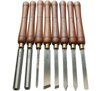 Faithfull HSS Turning Chisel Set of 8 in Wooden Presentation Box, Walnut Handles, Brass Ferrules. Full Length Turning Chisel Size (440mm)