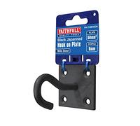 Faithfull 8mm Hook on Plate - Black Japanned Steel Wall Hanging Hook with Pre-Drilled Base (50 x 50mm) for Washing Lines, Cables, Chains & General Storage