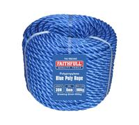 Faithfull Blue Poly Rope Coil - 8mm Dia x 30 Meters, Max Load 100kg, Breaking Strain 800kg