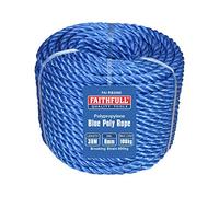 Faithfull Blue Poly Rope Coil - 8mm Dia x 30 Meters, Max Load 100kg, Breaking Strain 800kg