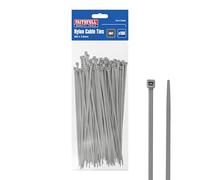 Faithfull Cable Ties 200mm x 3.6mm (Pack of 100) - Heavy-Duty Nylon 66, Self-Locking Zip Ties for Cable Management, Electrical Work, Workshop, Automotive, Garden & General Purpose Fixing - Grey