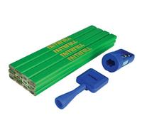 Faithfull Carpenters Pencil Kit 12 Pack with Pencil Sharpener & Holder - Hard (Green)