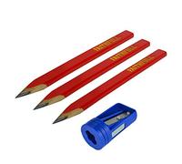 Faithfull Carpenters Pencils 3 Pack with Pencil Sharpener Red - Medium (Red)