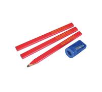 Faithfull Carpenters' Pencils Red (pack 3 + Sharpener)