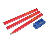 Faithfull Carpenters' Pencils Red (Pack 3 + Sharpener) Red (One Size)