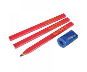 Faithfull Carpentersft Pencils Red (Pack 3 + Sharpener)
