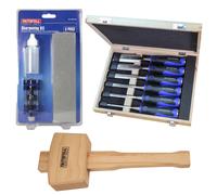 Faithfull Chisel Set Bundle with Beech Mallet & Oilstone and Honing Guide Kit