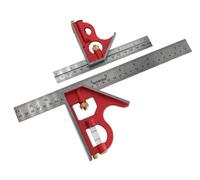 Faithfull Combination Square Twin Pack 150mm (6in) & 300mm (12in) - Multi-Function Set of Measuring & Layout Tools with Stainless Steel Rule, Spirit Level & Marking Scribe for Woodworking & Metalwork