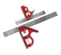 Faithfull Combination Square Twin Pack 150mm (6in) & 300mm (12in) - Multi-Function Set of Measuring & Layout Tools with Stainless Steel Rule, Spirit Level & Marking Scribe for Woodworking & Metalwork