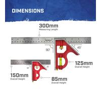Faithfull Combination Square Twin Pack 150mm (6in) & 300mm (12in) - Multi-Function Set of Measuring & Layout Tools with Stainless Steel Rule