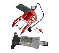 Faithfull Double Cylinder Foot Pump w/ Gauge & Tyre Depth Gauge with LCD Display