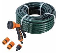 Faithfull 30M (98ft) Reinforced Hose Kit - Heavy-Duty PVC Garden Hose Pipe with 3 Fittings & Multipattern Spray Gun