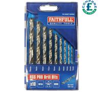 Faithfull FAIMSET10PRO 10 Piece 1-10mm Professional HSS Jobber Drill Bit Set