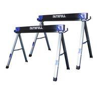Faithfull Folding Sawhorse Pair - High-Grade Steel Saw Horse Twin Pack with 1000kg Capacity, Anti-Slip Surface, Removable Brackets, Support Arms & Carry Handle for Workbench, Cutting, Sanding, Planing