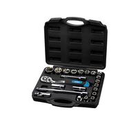 Faithfull Socket Set - 22 Piece (10-32mm), ½ Inch Square Drive, Corrosion Resistant Chrome Vanadium Steel with Quick-Release Ratchet, Extensions & Accessories in Storage Case
