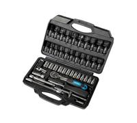 Faithfull Socket Set - 46-Piece (4-14mm), ¼ Inch Square Drive, Corrosion Reistant Chrome Vanadium Steel with Quick-Release Ratchet, Bits, Extensions & Accessories in Storage Case