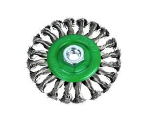 Faithfull Flat Twist Knot Wire Brush 115 x 12mm M14 Bore 2 0.35mm Stainless Steel Wire