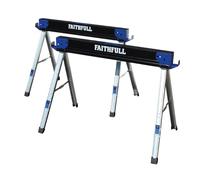 Faithfull Folding Sawhorse Pair - High-Grade Steel Saw Horse Twin Pack with 1000kg Capacity, Anti-Slip Surface, Removable Brackets, Support Arms & Carry Handle for Workbench, Cutting, Sanding, Planing