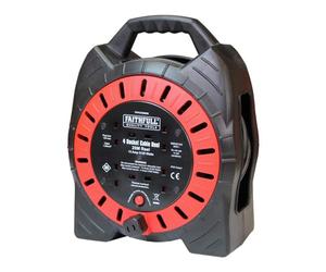 Faithfull FPPCR20MSE 25M 240v Enclosed Cable Reel, Red/Black, 20M