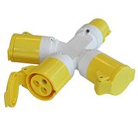 Faithfull FPPSOCK3WAY 3 Way Splitter 110V 16A, Yellow
