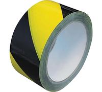 Faithfull Laminated Self-Adhesive Hazard Tape - High-Visibility Safety Marking for Construction, Warehouses, Emergency Zones - Durable, Easy to Apply, Weather-Resistant, 33m x 50mm Roll