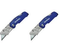 Faithfull Lock Back Utility Knife - Folding Pocket Knife with Quick Blade Change, Lightweight Nylon Body, Belt Clip & Lanyard Hole - Compatible with Standard Trimming Knife Blades (Pack of 2)