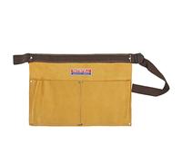 Faithfull Suede Leather Double Pocket Nail Pouch - Tool Belt with Hammer Loop & Adjustable Webbing Belt for Carpenters, Roofers & Joiners - Tan
